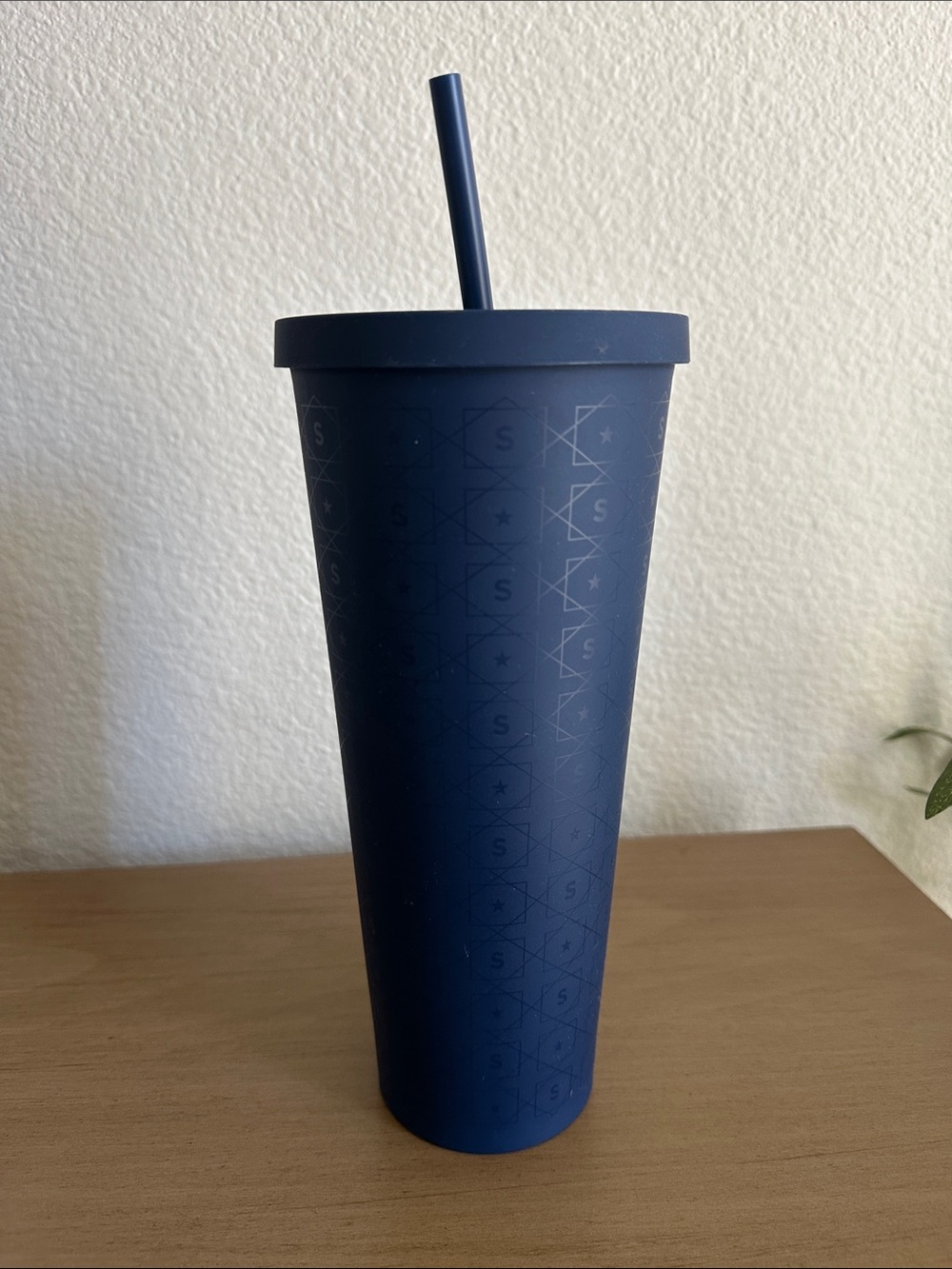 Starbucks Rare 2017 Matte Blue Navy Star S Venti Cup Travel Tumbler 24oz w/Straw